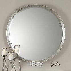Round Ribbed Champagne Silver Leaf Wall Mirror Large 42 Modern Chic Horchow
