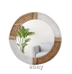 Round Rope Wall Mirror Large Framed Wall Mounted Nautical Jute Rope, 18 Inch