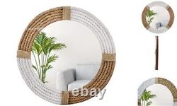 Round Rope Wall Mirror Large Framed Wall Mounted Nautical Jute Rope, 18 Inch