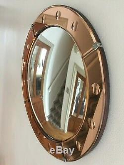 Round Vintage Convex Frameless Peach Tinted Porthole Wall Mirror Large 51cm m214