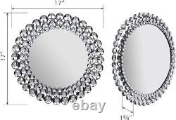 Round Wall Glass Mirror for Living Room Large Elegant Crystal Beads Home Décor