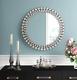 Round Wall Mirror Bathroom Vanity Silver Jeweled Beads Beveled Glass Large New