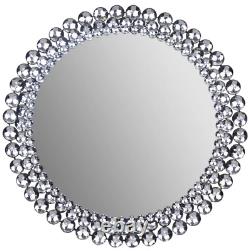 Round Wall Mirror Bathroom Vanity Silver Jeweled Beads Beveled Glass Large New