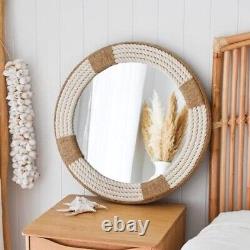 Round Wall Mirror Large Decorative Wall Mounted Nautical Multicolor Jute Mirror