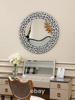 Round Wall Mirror Large Silver Circle Mirror Mosaic Framed Decorative Mirror US