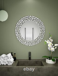 Round Wall Mirror Large Silver Circle Mirror Mosaic Framed Decorative Mirror US