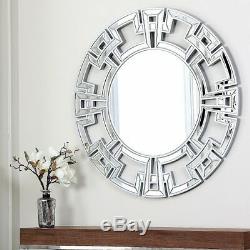 Round Wall Mirror Silver Glass Modern Large Decorative Home Hanging Circle Decor