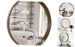 Round Wood Mirror, 28'' Large Round Bathroom Wall Mirror 28in Wood Walnut