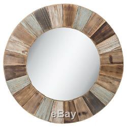 Rustic Country Large Round Wood Wall Mirror Shabby Chic Home Decor New