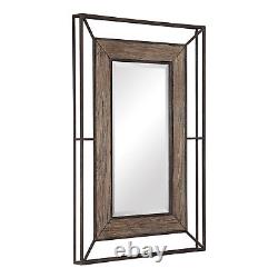 Rustic Open Bronze Wood Large 47 Wall Mirror Classic Contemporary Industrial