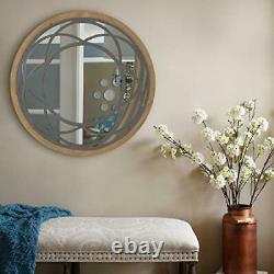 Rustic Round Decorative Large Wall Mirror 30 with Wood Frame for Living Grey