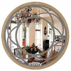 Rustic Round Decorative Large Wall Mirror 30 with Wood Frame for Living Room