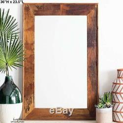 Rustic Wall Mirror Solid Wood Large Farmhouse Accent Decor Bath Vanity Rectangle