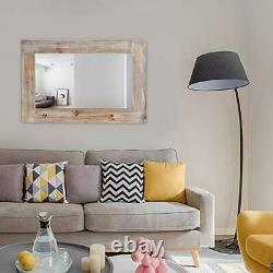 Rustic Wood Frame Wall Mirror, Large Rustic Farmhouse Mirror Decor, Grey