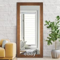 Rustic Wooden Framed Wall Mirror, Large Natural Wood 47x22 Walnut Brown