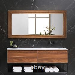 Rustic Wooden Framed Wall Mirror, Large Natural Wood 47x22 Walnut Brown