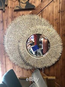 Salvaged Wood Two Tier Sunburst Wall Mirror Large Round Handmade