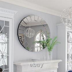 Silver Wall Mirror Beveled Edge Round Accent Mirror Gorgeous Luxury Decor Mirror