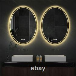 Small Large Bathroom Wall Mirror with Backlit LED Lights Round Oval Anti-fog Pad