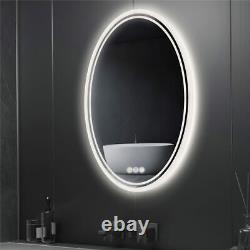 Small Large Bathroom Wall Mirror with Backlit LED Lights Round Oval Anti-fog Pad