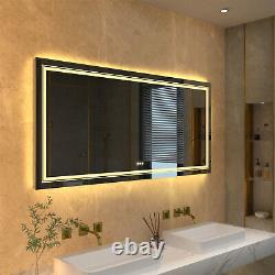 Smart Bathroom LED Vanity Mirror Large Dimmable Bathroom Anti-Fog 3-Colors Light