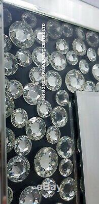 Sparkly Black Silver Large Wall Mirror Diamond Floating Crystal Design 60x90cm