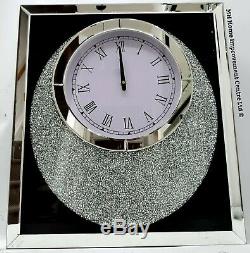 Sparkly Black Silver Mirrored Diamond Crush Large Wall Clock Unusual Design