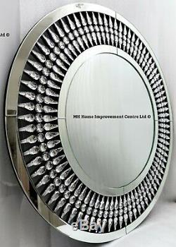 Sparkly Crystal Large Round Wall Mirror Diameter 80cm