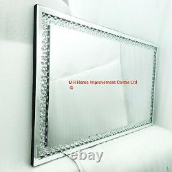 Sparkly Enclosed Floating Crystal Large Silver Wall Mirror 110x70cm Glitz
