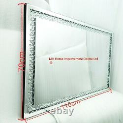 Sparkly Enclosed Floating Crystal Large Silver Wall Mirror 110x70cm Glitz