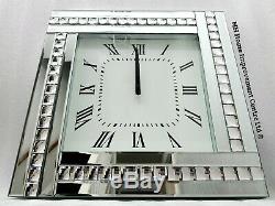 Sparkly Silver Crystal Large Mirrored Square Wall Clock Large 45cmX45cm
