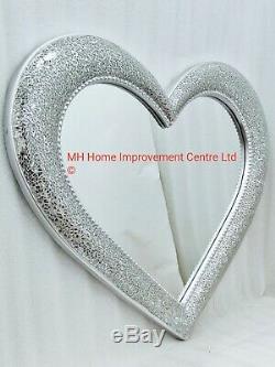 Sparkly Silver Love Heart Mosaic Large Wall Mirror Beautiful Design L64cm H54cm