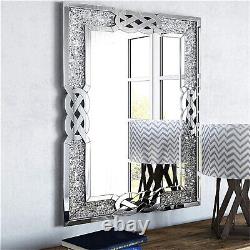 Square Crystal Rhinestone Diamond Wall Mirror Silver Luxury Large Mirror Decor