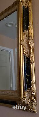 Stunning Gold Black Crackle Gilded Large Beveled Framed Mirror 51 x 41