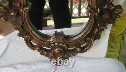 Stunning Large Golden Wood Frame Hollywood Regency Style Wall Mirror 40 X 26