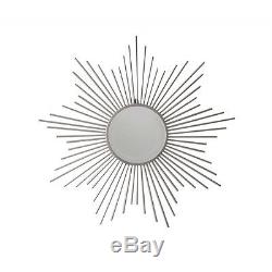 Sunburst Wall Mirror Silver Metal Round Decor Wire Modern Starburst Design Large