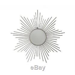 Sunburst Wall Mirror Silver Metal Round Decor Wire Modern Starburst Design Large