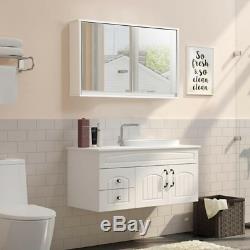 Surface Mount Medicine Cabinet Wall Mounted Hanging Large White Double Mirror