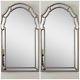 Two Large 35 Aged Silver Leaf Gray Glaze Arch Shaped Wall Mirror Uttermost