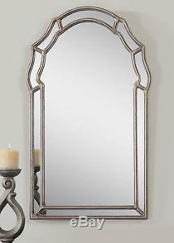 Two Large 35 Aged Silver Leaf Gray Glaze Arch Shaped Wall Mirror Uttermost