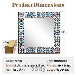 Uaeoo Large Wall Mirror DecorativeSquare Morocco MirrorsStriped Tiles Bathroo