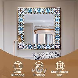 Uaeoo Large Wall Mirror DecorativeSquare Morocco MirrorsStriped Tiles Bathroo