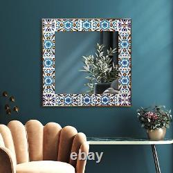 Uaeoo Large Wall Mirror DecorativeSquare Morocco MirrorsStriped Tiles Bathroo