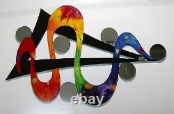 Unique Colorful RAINBOW Abstract Wood Wall Sculpture with Mirrors Large 48x31