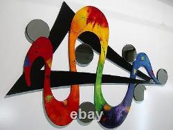 Unique Colorful RAINBOW Abstract Wood Wall Sculpture with Mirrors Large 48x31