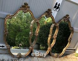 VINTAGE Gold Hollywood Regency Triple Interlocking Wall Mirror LARGE