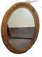 VINTAGE Large Beautiful MCM OVAL WALL MIRROR Gold Tone Ornate Floral Frame 27.5