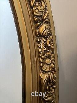 VINTAGE Large Beautiful MCM OVAL WALL MIRROR Gold Tone Ornate Floral Frame 27.5