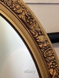 VINTAGE Large Beautiful MCM OVAL WALL MIRROR Gold Tone Ornate Floral Frame 27.5