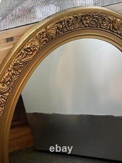 VINTAGE Large Beautiful MCM OVAL WALL MIRROR Gold Tone Ornate Floral Frame 27.5